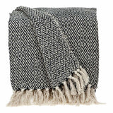 Boho Black and Beige Woven Diamond Pattern Throw with Tassels - Homeroots - Flyclothing LLC