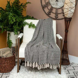 Boho Black and Beige Woven Diamond Pattern Throw with Tassels - Homeroots - Flyclothing LLC