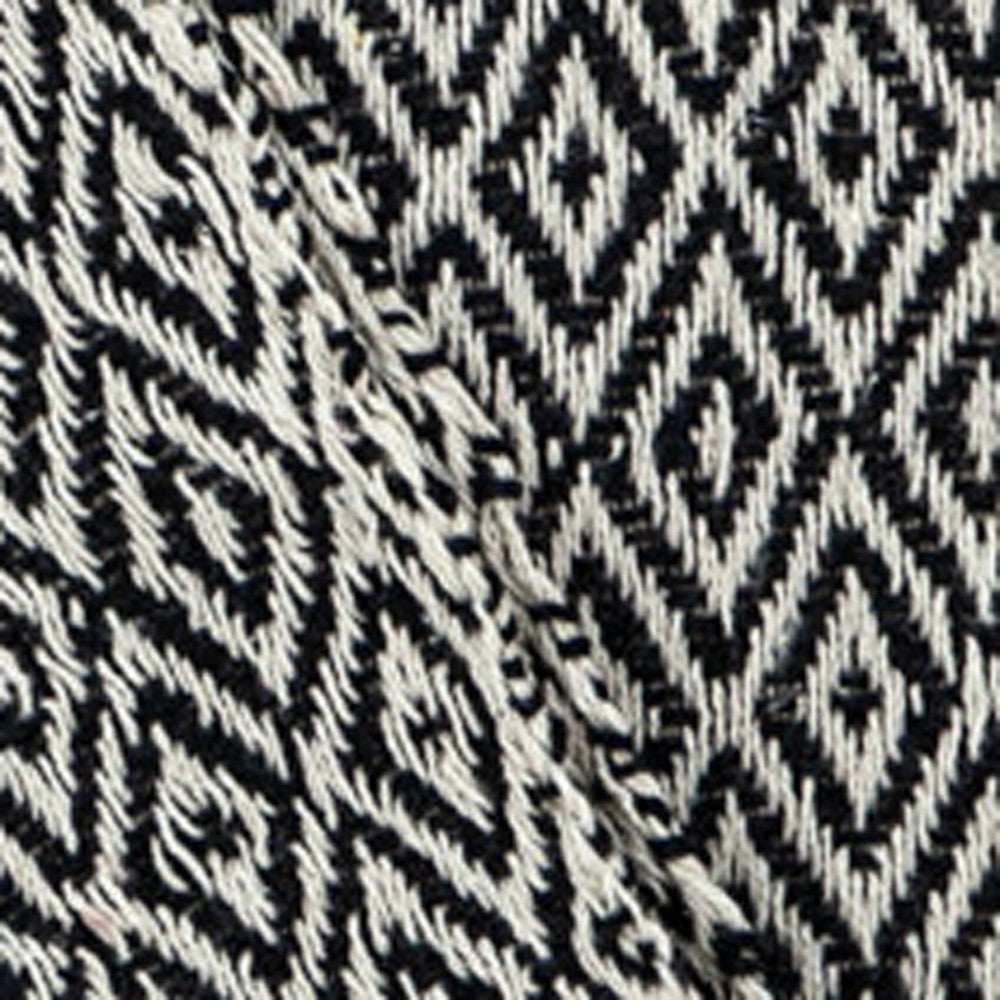 Boho Black and Beige Woven Diamond Pattern Throw with Tassels - Homeroots - Flyclothing LLC