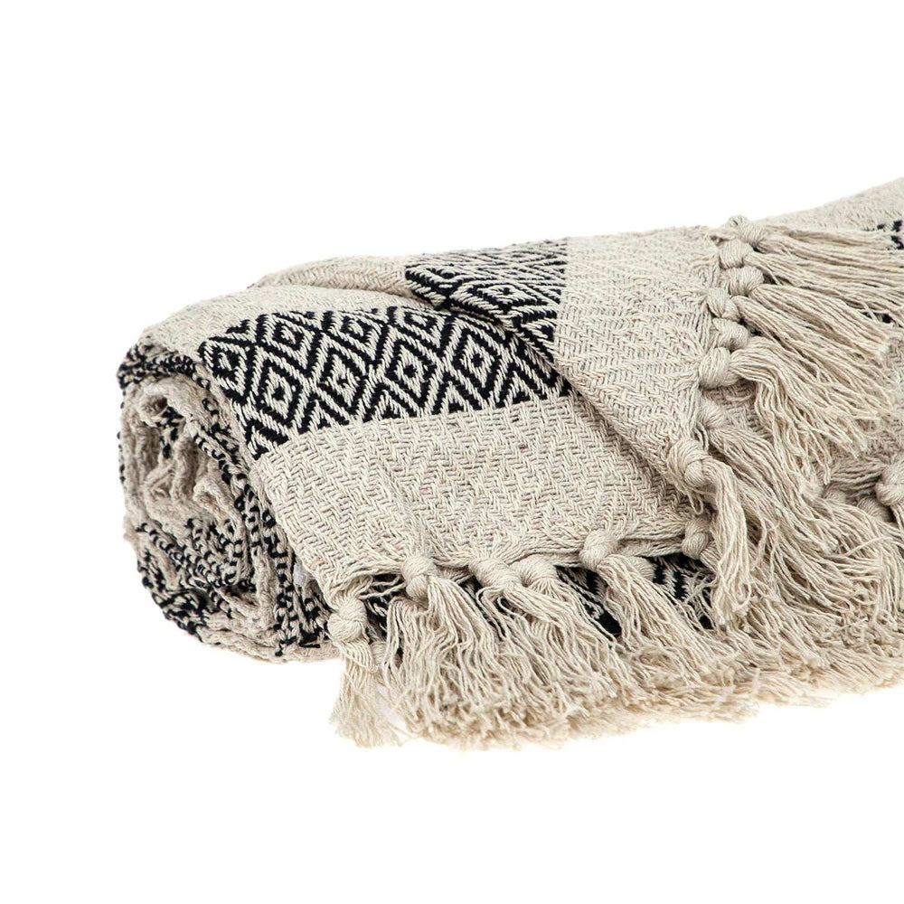 Black and Beige Diamond Weave Soft Cotton Handloom Throw - Homeroots - Flyclothing LLC