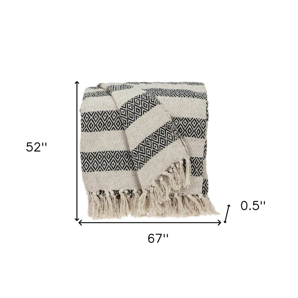 Black and Beige Diamond Weave Soft Cotton Handloom Throw - Homeroots - Flyclothing LLC