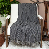 52" X 67" Black and White Woven Cotton Striped Throw Blanket with Tassels - Homeroots - Flyclothing LLC