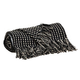 52" X 67" Black and White Woven Cotton Striped Throw Blanket with Tassels - Homeroots - Flyclothing LLC