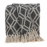 Grey and Beige Handloom Geometric Woven Throw Blanket - Homeroots - Flyclothing LLC