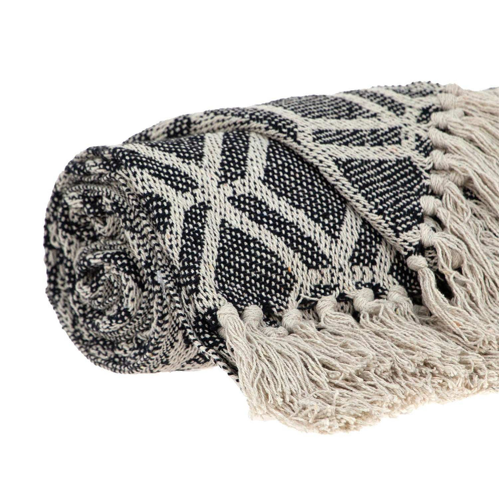 Grey and Beige Handloom Geometric Woven Throw Blanket - Homeroots - Flyclothing LLC