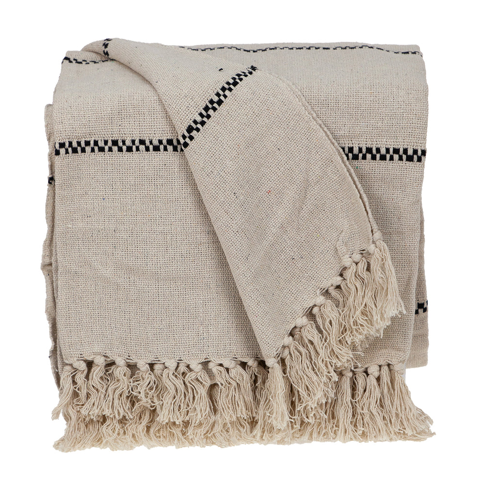 52" X 67" Beige and Black Woven Cotton Striped Throw Blanket with Tassels - Homeroots - Flyclothing LLC