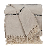 52" X 67" Beige and Black Woven Cotton Striped Throw Blanket with Tassels - Homeroots - Flyclothing LLC