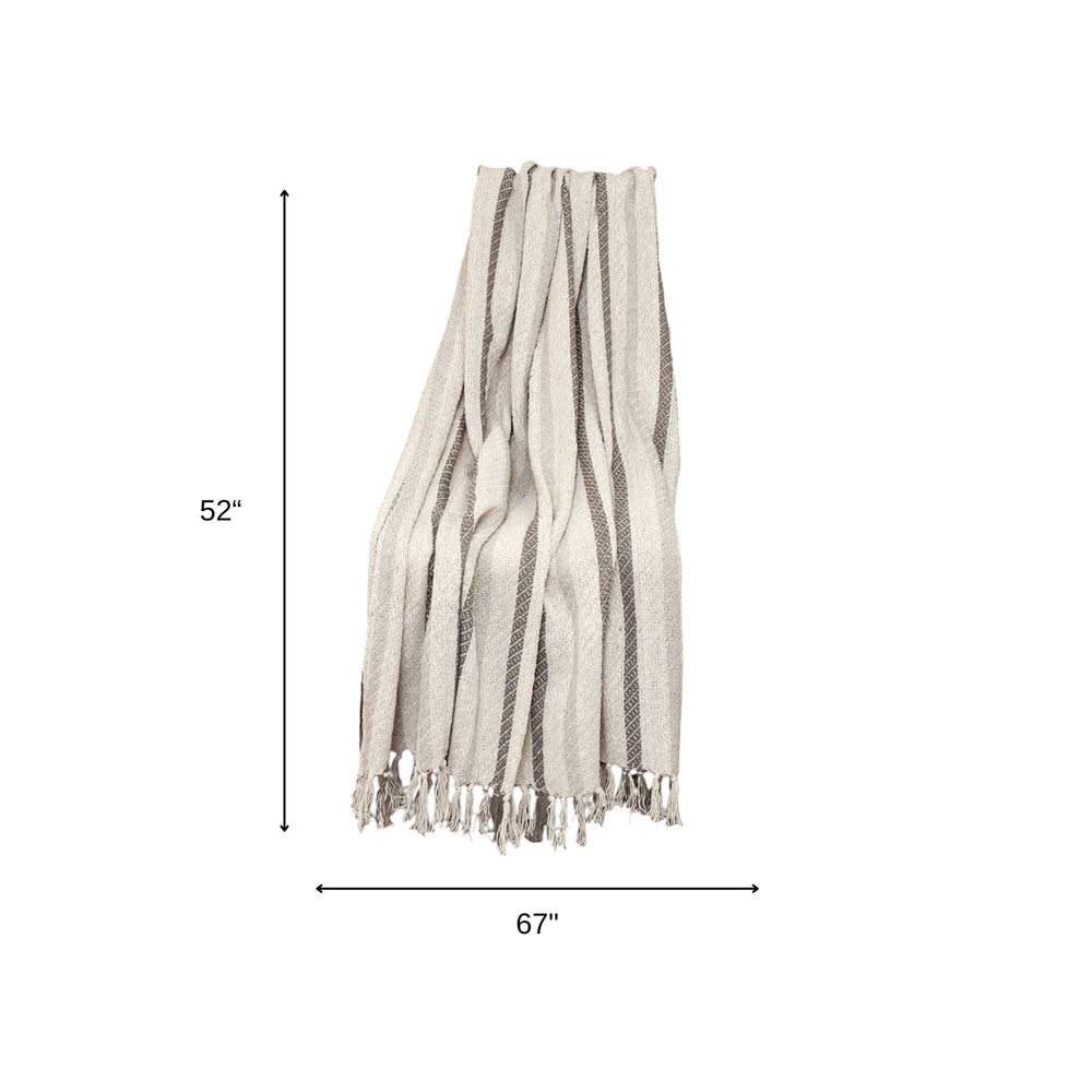 52" X 67" Beige Quilted Cotton Striped Throw Blanket - Homeroots - Flyclothing LLC