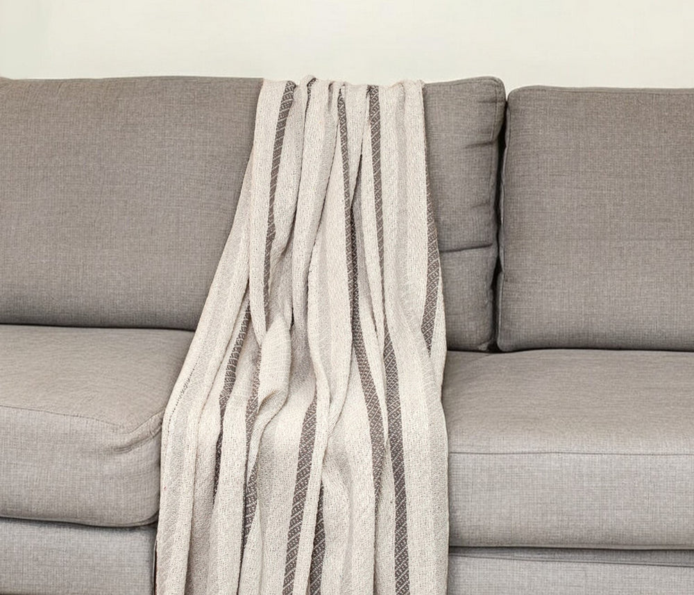 52" X 67" Beige Quilted Cotton Striped Throw Blanket - Homeroots - Flyclothing LLC