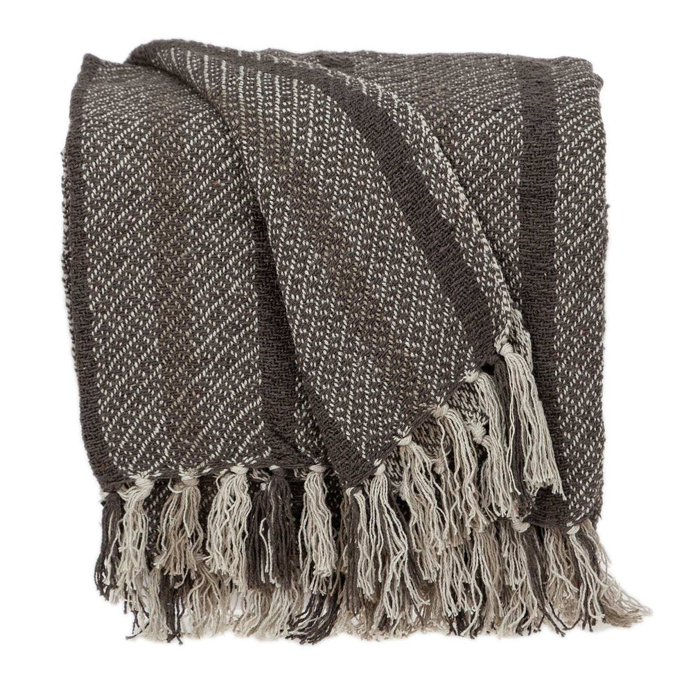 Brown and Taupe Striped Woven Handloom Throw - Homeroots - Flyclothing LLC