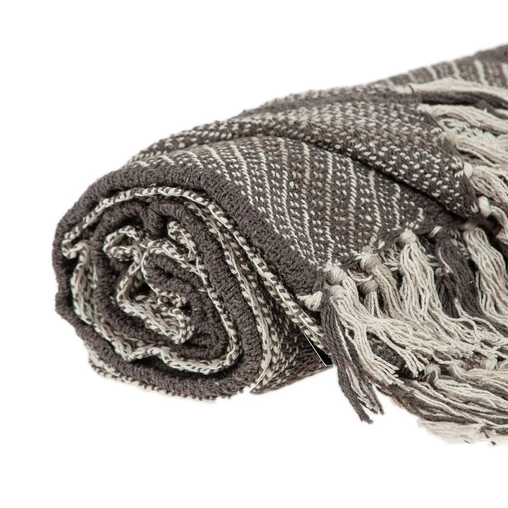 Brown and Taupe Striped Woven Handloom Throw - Homeroots - Flyclothing LLC