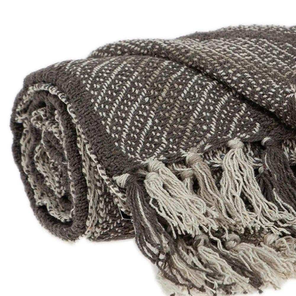 Brown and Taupe Striped Woven Handloom Throw - Homeroots - Flyclothing LLC