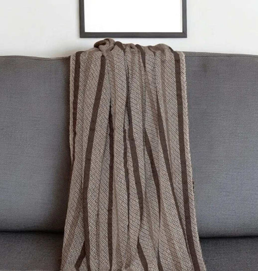 Brown and Taupe Striped Woven Handloom Throw - Homeroots - Flyclothing LLC