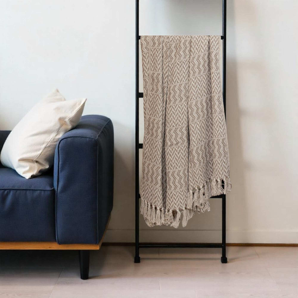 Multi Beige Herringbone Woven Handloom Throw - Homeroots - Flyclothing LLC