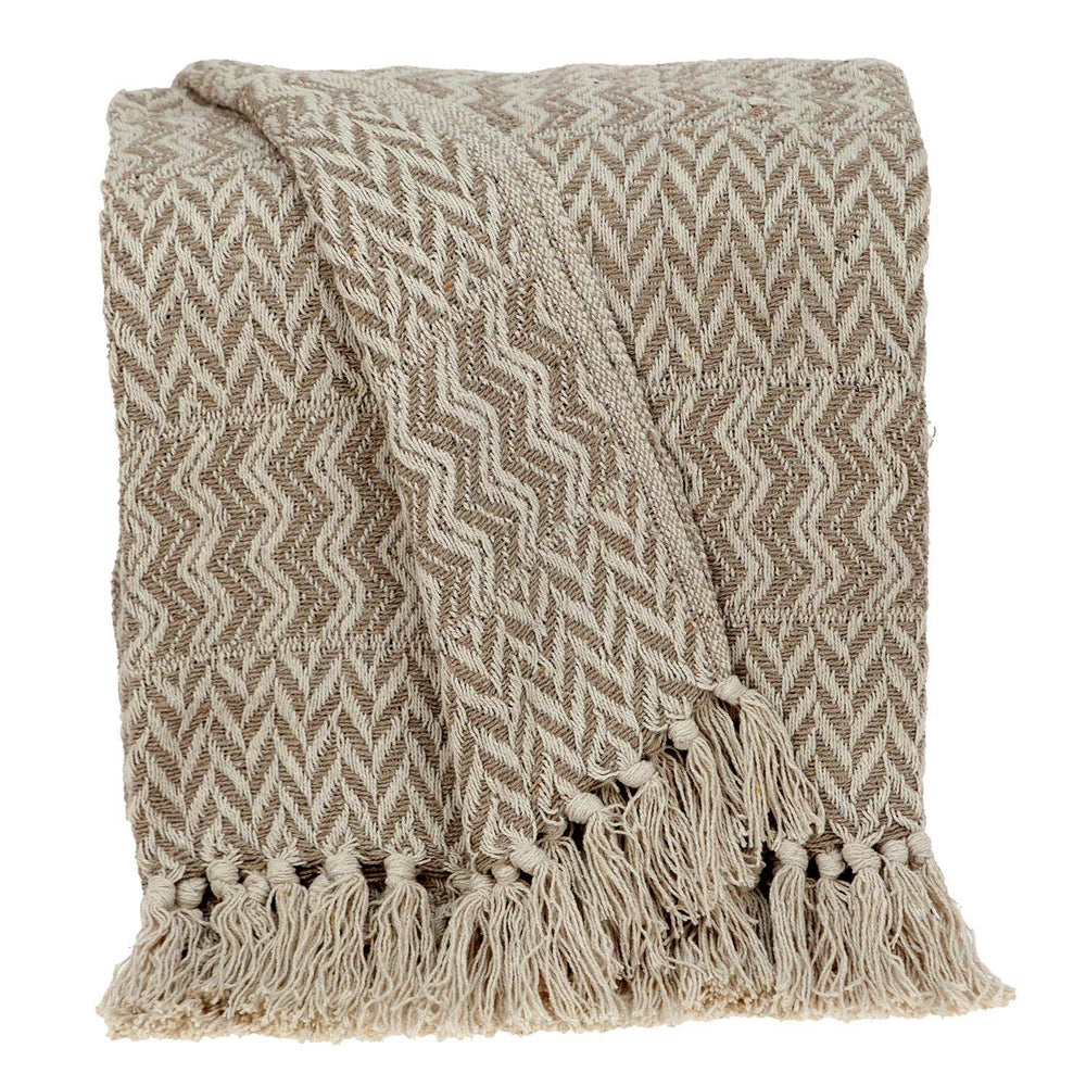 Multi Beige Herringbone Woven Handloom Throw - Homeroots - Flyclothing LLC