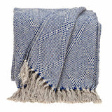 Blue and Beige Woven Handloom Throw with Tassels - Homeroots - Flyclothing LLC