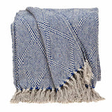 Blue and Beige Woven Handloom Throw with Tassels - Homeroots - Flyclothing LLC