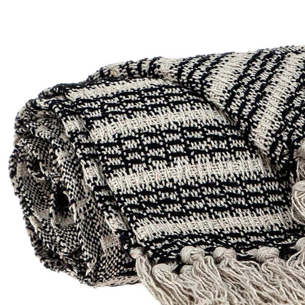 Black and Beige Striped Woven Handloom Throw Blanket - Homeroots - Flyclothing LLC