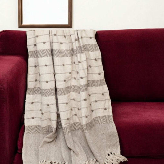 Tufted Beige Fringed Woven Handloom Throw - Homeroots - Flyclothing LLC