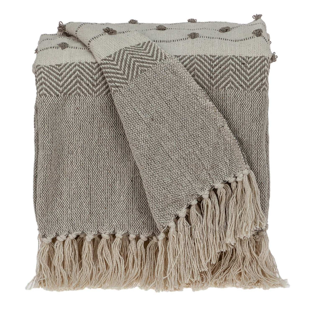 Tufted Beige Fringed Woven Handloom Throw - Homeroots - Flyclothing LLC
