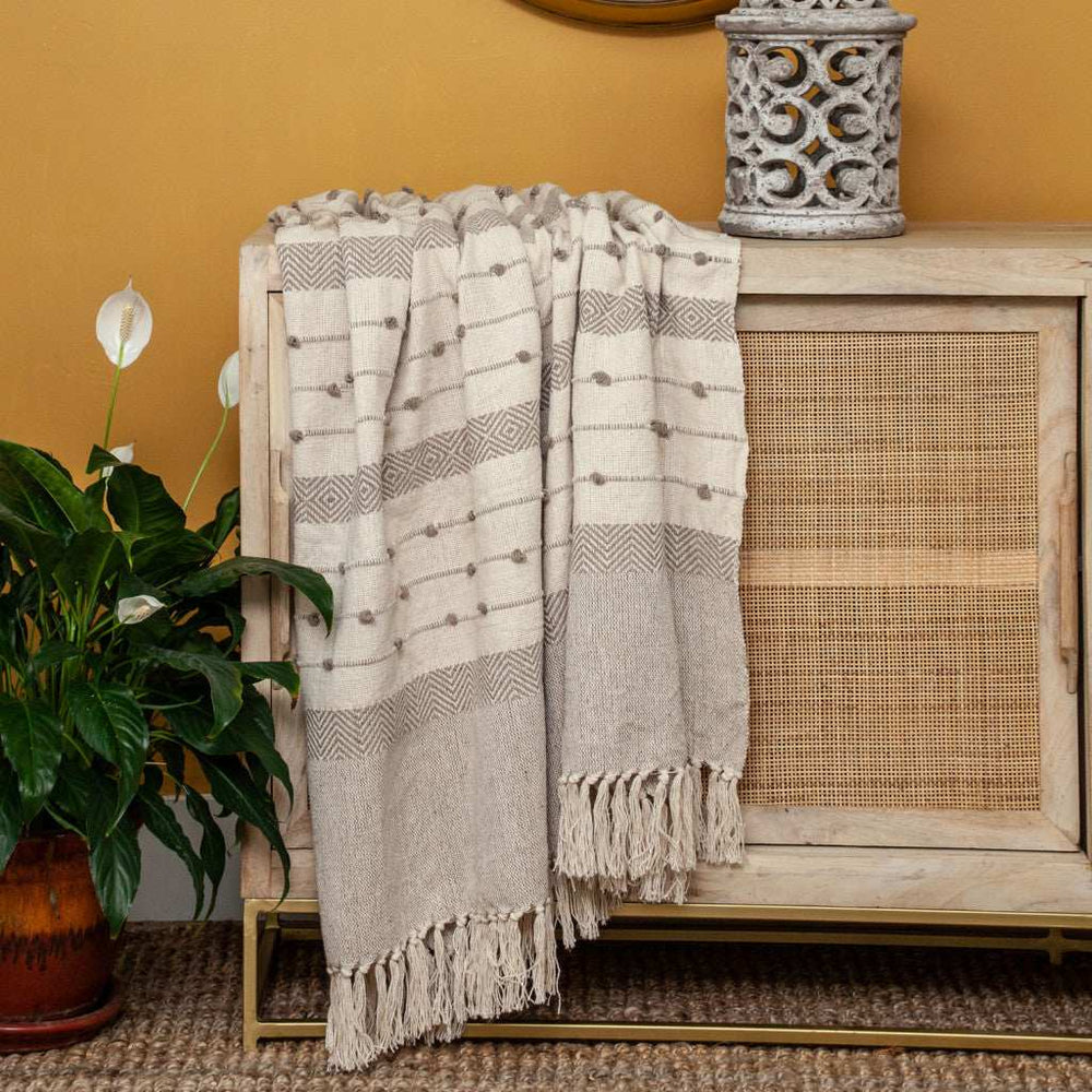 Tufted Beige Fringed Woven Handloom Throw - Homeroots - Flyclothing LLC