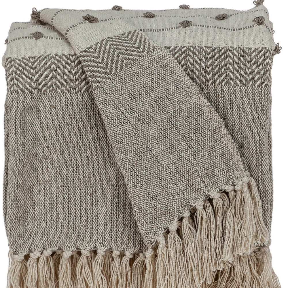 Tufted Beige Fringed Woven Handloom Throw - Homeroots - Flyclothing LLC