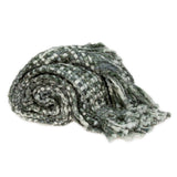 Green and White Knitted Cotton Blend Abstract Throw Blanket with Fringe - Homeroots - Flyclothing LLC