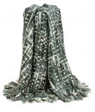 Green and White Knitted Cotton Blend Abstract Throw Blanket with Fringe - Homeroots - Flyclothing LLC