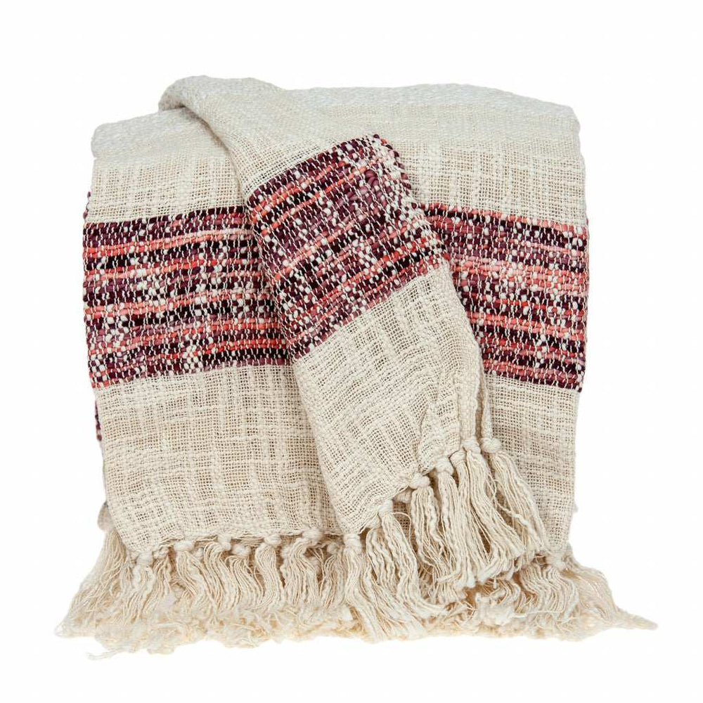Beige and Shades of Pink Strips Woven Handloom Throw Blanket - Homeroots - Flyclothing LLC
