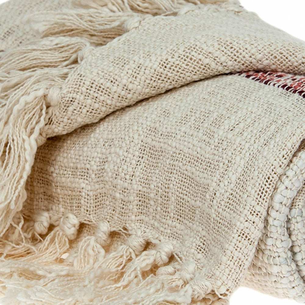 Beige and Shades of Pink Strips Woven Handloom Throw Blanket - Homeroots - Flyclothing LLC