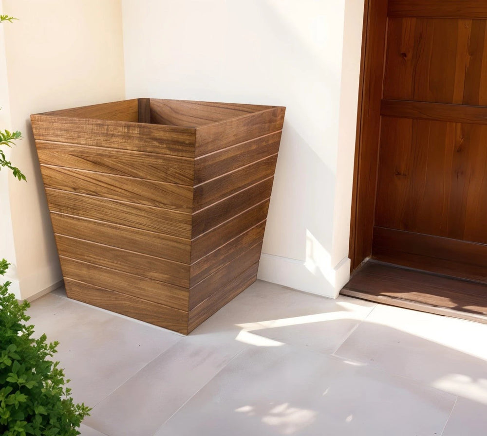 21" Brown Solid Teak Wood Indoor Outdoor Square Planter Box - Homeroots