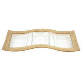 17" Clear And Gold Rectangular Glass Handmade Divided Serving Dish - Homeroots