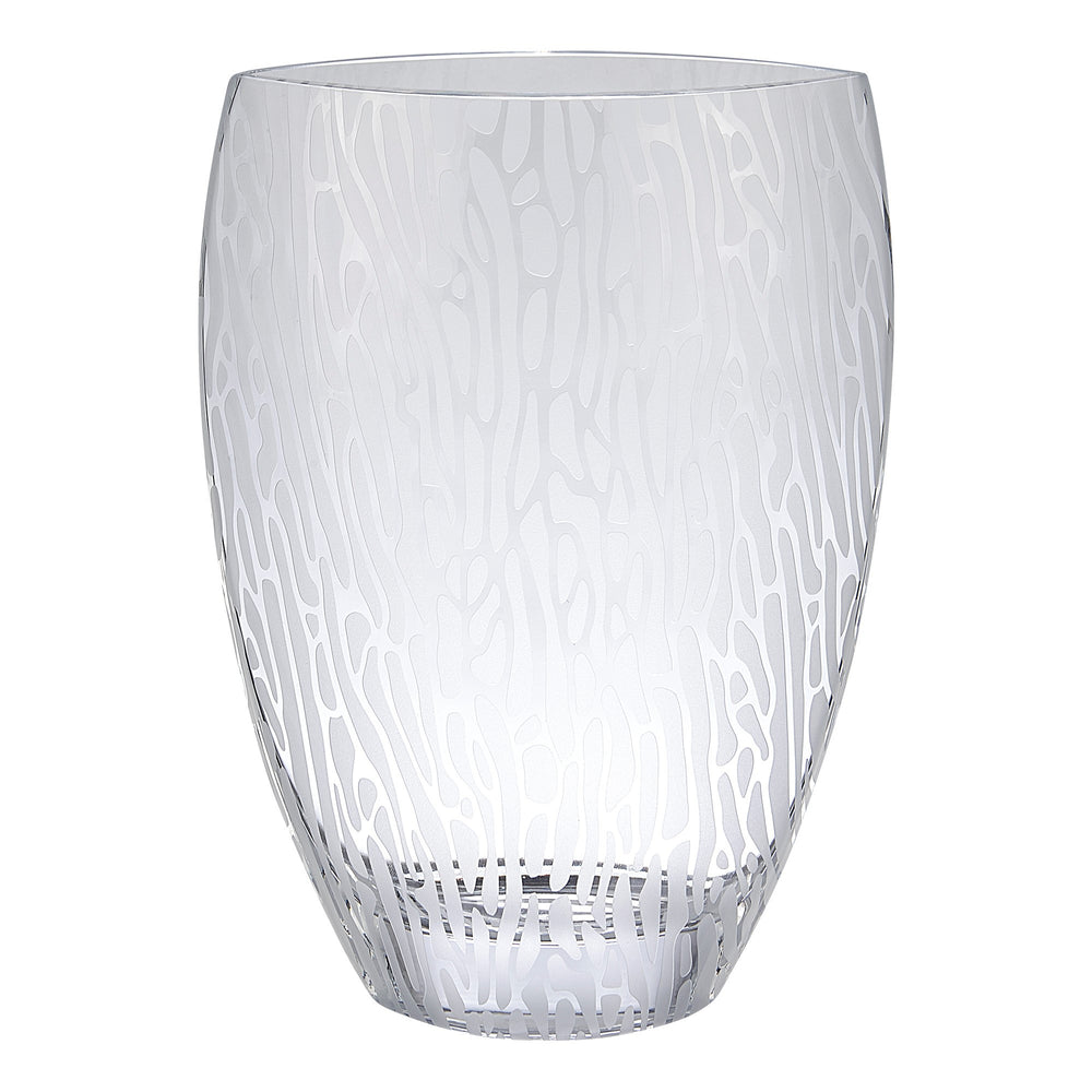 12" Clear and Frosted Abstract Oval Crystal Table Vase - Homeroots - Flyclothing LLC