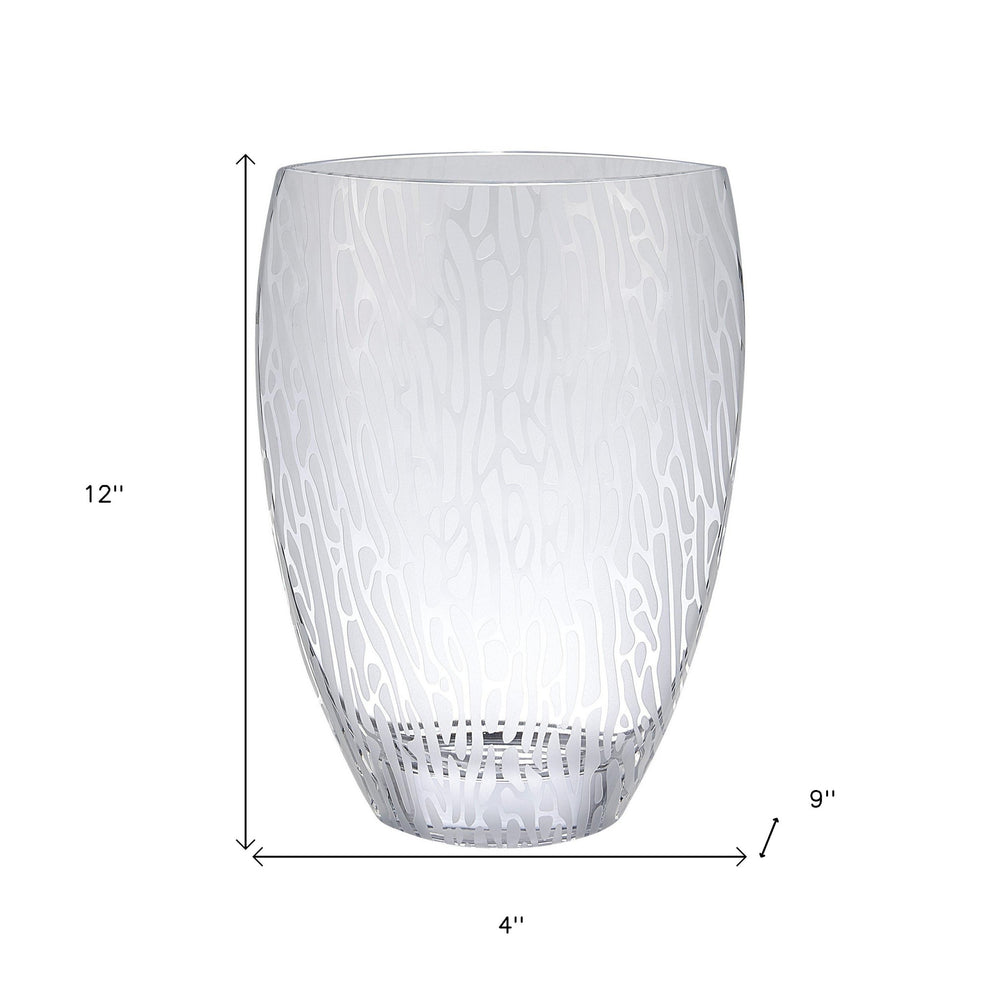 12" Clear and Frosted Abstract Oval Crystal Table Vase - Homeroots - Flyclothing LLC