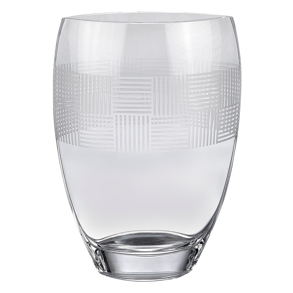 12" Clear With Geometric Pattern Oval Crystal Table Vase - Homeroots - Flyclothing LLC