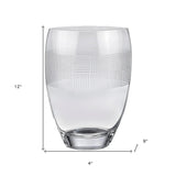 12" Clear With Geometric Pattern Oval Crystal Table Vase - Homeroots - Flyclothing LLC