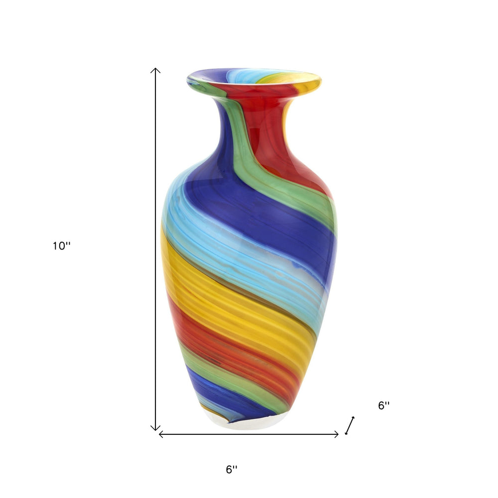10" Rainbow Murano Glass Abstract Round Table Vase - Homeroots - Flyclothing LLC