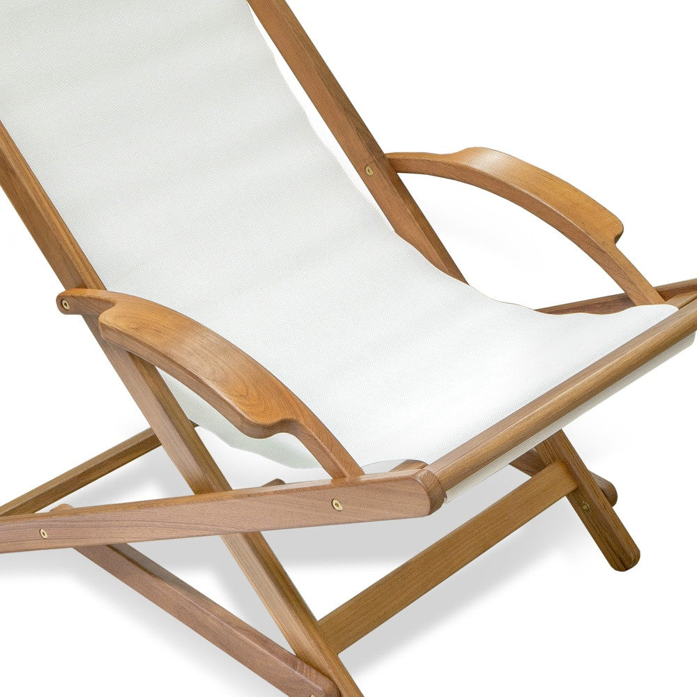 27" White and Natural Wood Solid Wood Indoor Outdoor Deck Chair - Homeroots