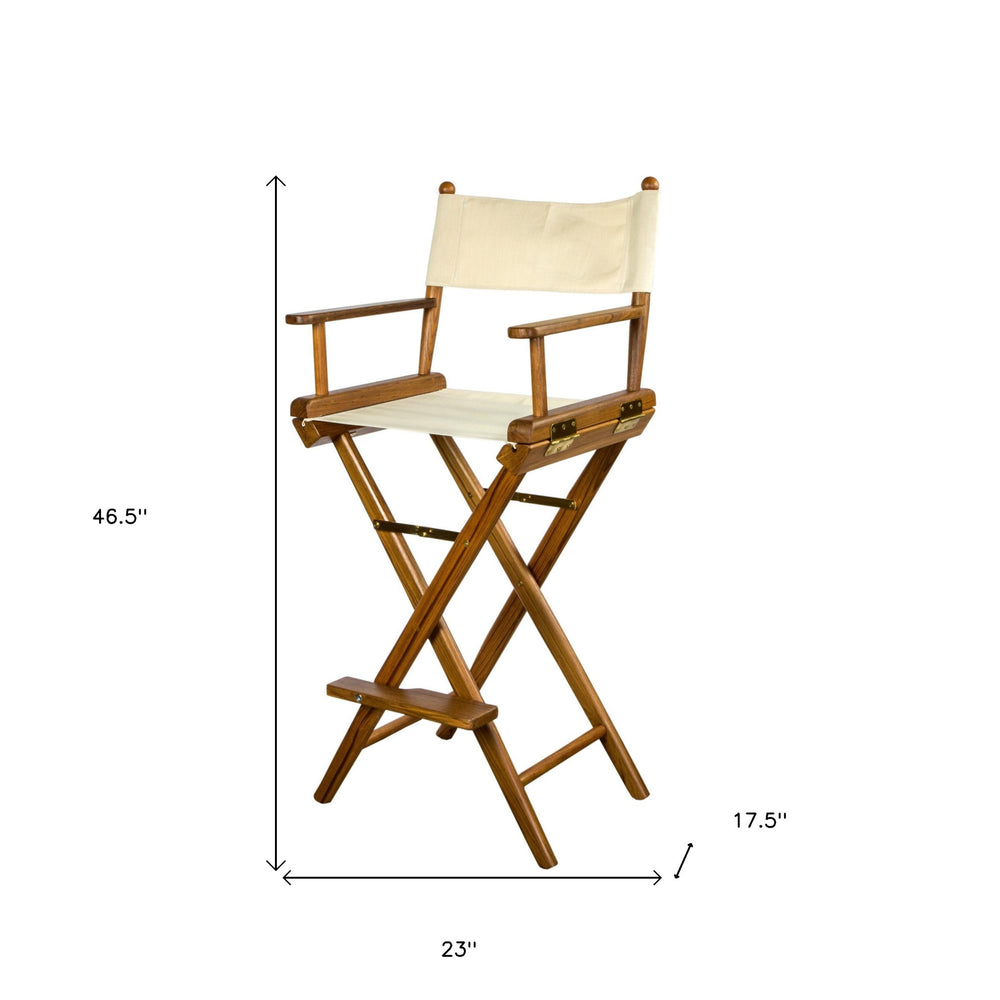23" Ivory and Brown Solid Wood Indoor Outdoor Director Chair - Homeroots