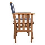 20" Blue and White and Natural Wood Solid Wood Indoor Outdoor Director Chair with Blue and White Cushion - Homeroots