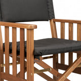 20" Black and Natural Wood Solid Wood Indoor Outdoor Director Chair with Black Cushion - Homeroots