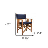 20" Navy Blue and Natural Wood Solid Wood Indoor Outdoor Director Chair with Navy Blue Cushion - Homeroots