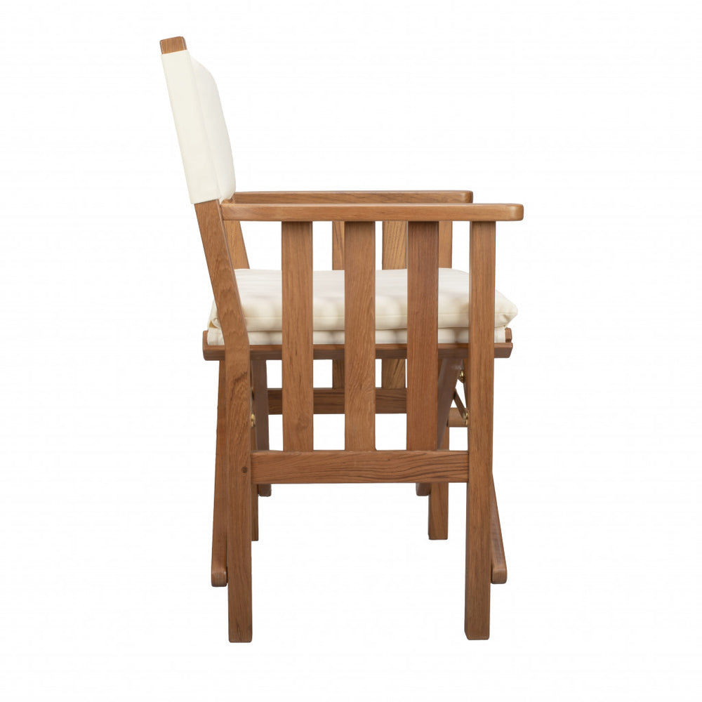 20" Ivory and Natural Wood Solid Wood Indoor Outdoor Director Chair with Ivory Cushion - Homeroots