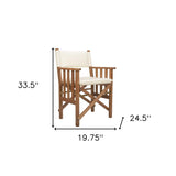 20" Ivory and Natural Wood Solid Wood Indoor Outdoor Director Chair with Ivory Cushion - Homeroots