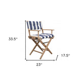 23" Blue and White and Natural Wood Solid Wood Indoor Outdoor Director Chair with Blue and White Cushion - Homeroots