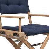 Navy Blue And Brown Solid Wood Director Chair With Navy Blue Cushion - Homeroots - Flyclothing LLC