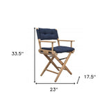 Navy Blue And Brown Solid Wood Director Chair With Navy Blue Cushion - Homeroots - Flyclothing LLC