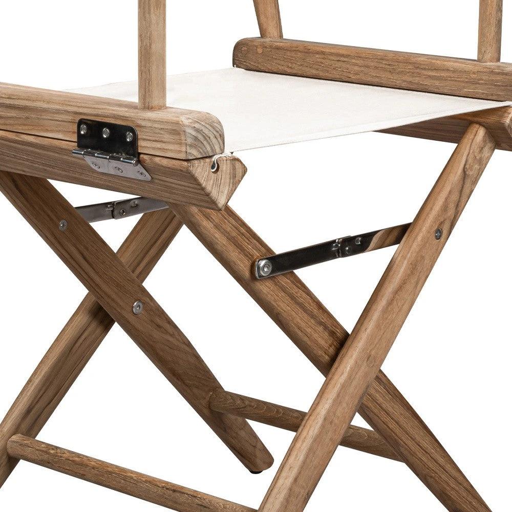 23" Brown and Ivory and Natural Wood Solid Wood Indoor Outdoor Director Chair - Homeroots