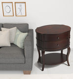 26" Dark Brown And Cherry Solid And Manufactured Wood Oval End Table With Two Drawers And Shelf - Homeroots - Flyclothing LLC