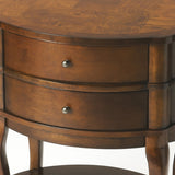 26" Medium Brown And Umber Solid And Manufactured Wood Oval End Table With Two Drawers And Shelf - Homeroots - Flyclothing LLC